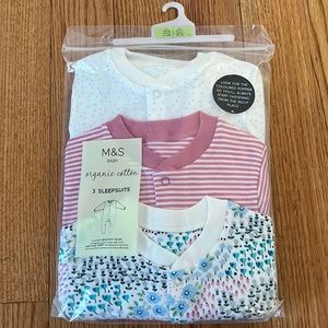 M&S 3 Baby Organic Cotton Sleepsuits (Size: 12-18 months; Height: 83cm/32.5in)